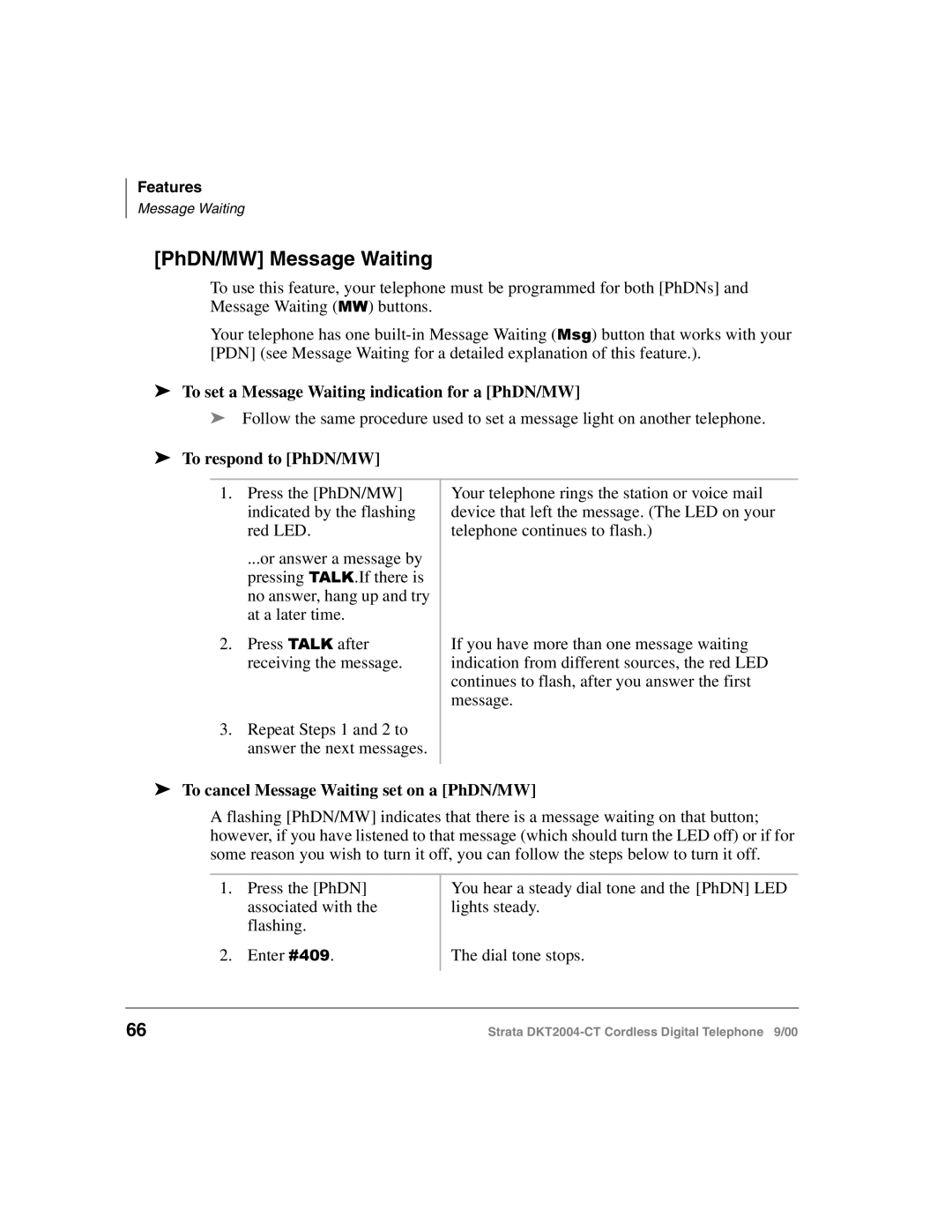 Toshiba DKT2004-CT manual PhDN/MW Message Waiting, To set a Message Waiting indication for a PhDN/MW, To respond to PhDN/MW 