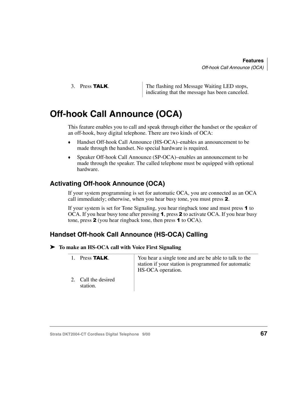 Toshiba DKT2004-CT manual Off-hook Call Announce OCA, Activating Off-hook Announce OCA 