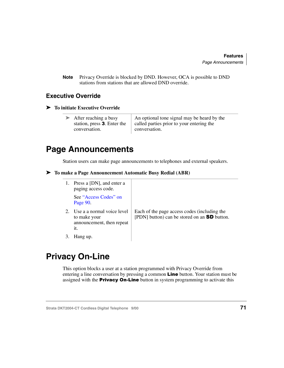 Toshiba DKT2004-CT manual Announcements, Privacy On-Line, To initiate Executive Override 