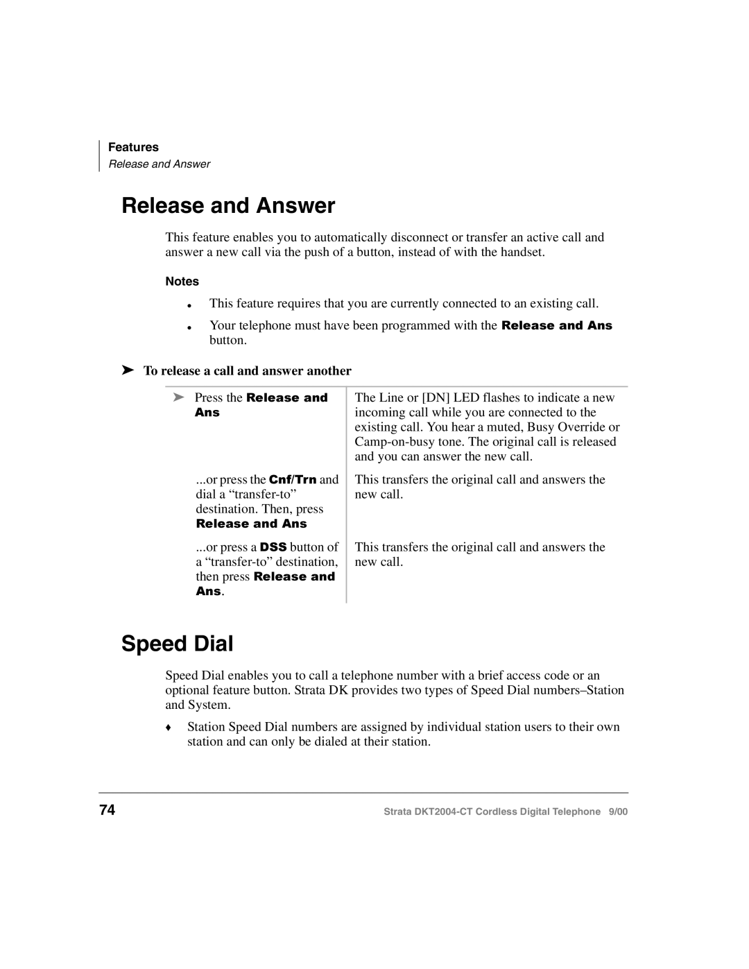 Toshiba DKT2004-CT manual Release and Answer, Speed Dial, To release a call and answer another 