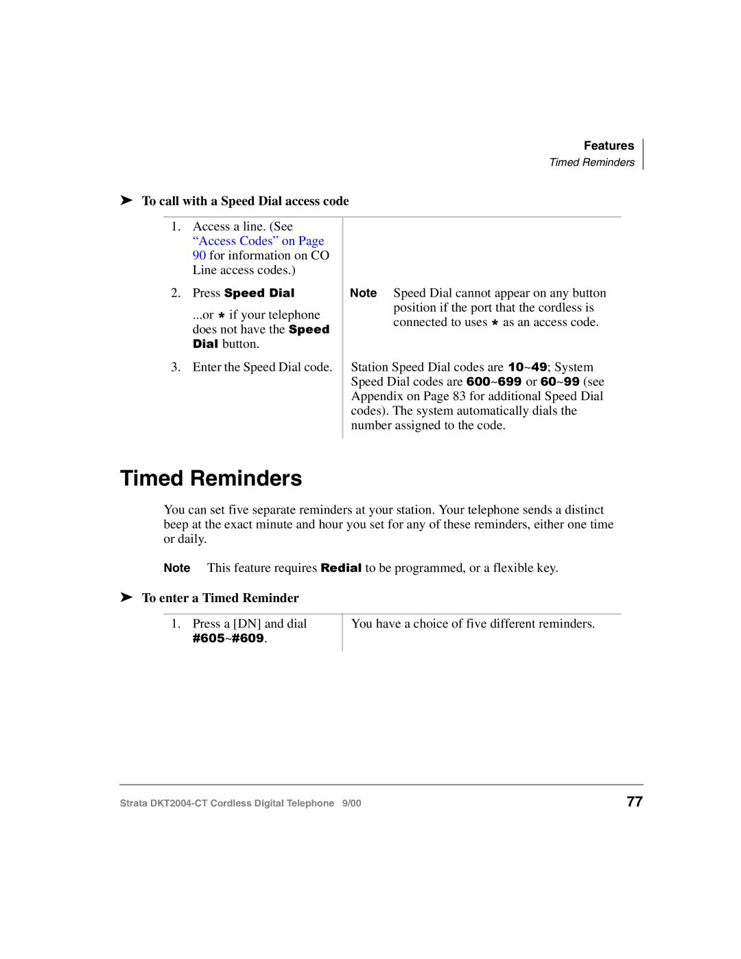 Toshiba DKT2004-CT manual Timed Reminders, To call with a Speed Dial access code, To enter a Timed Reminder 