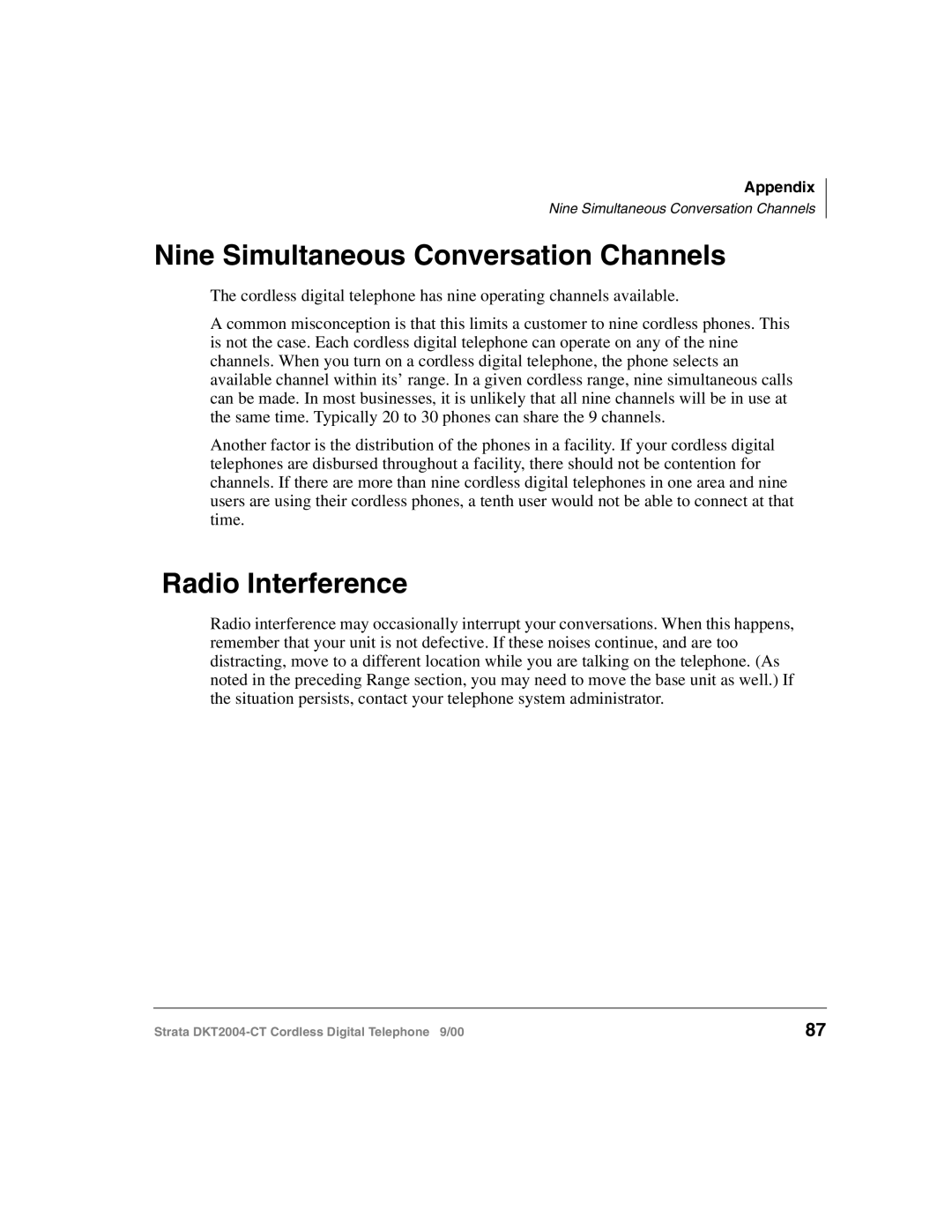 Toshiba DKT2004-CT manual Nine Simultaneous Conversation Channels, Radio Interference 