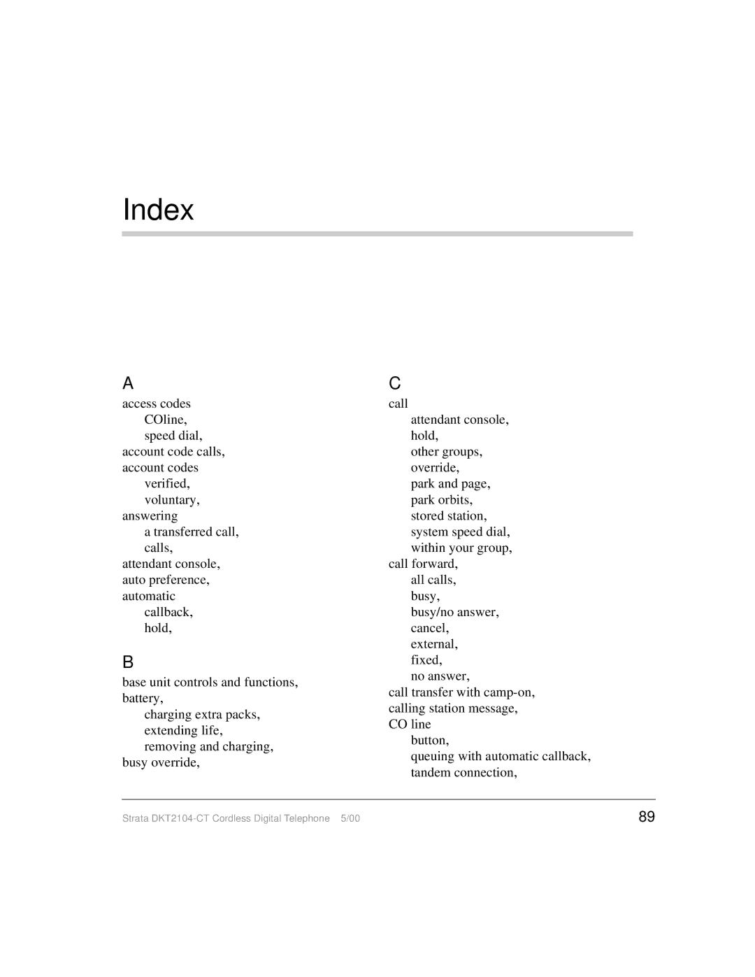 Toshiba DKT2104-CT manual Index 