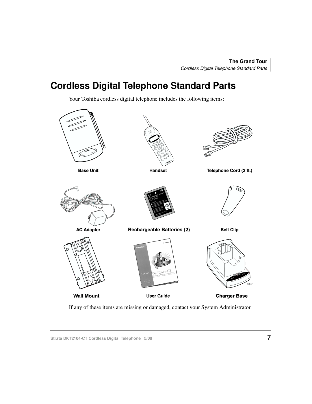 Toshiba DKT2104-CT manual Cordless Digital Telephone Standard Parts, Battery 