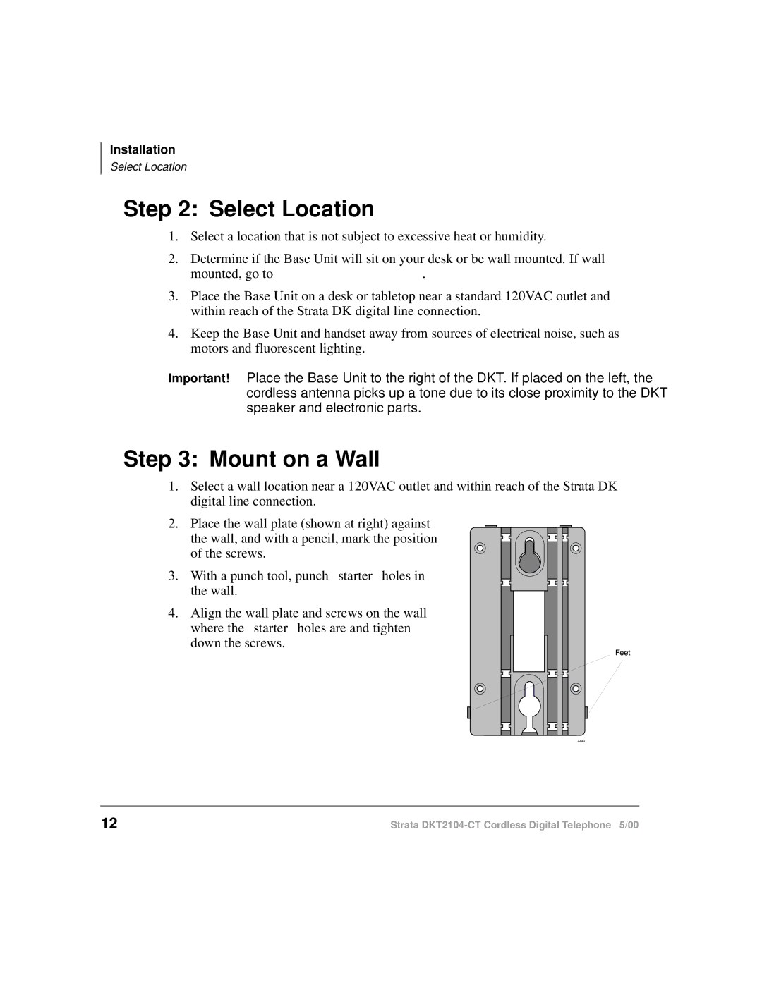 Toshiba DKT2104-CT manual Select Location, Mount on a Wall 