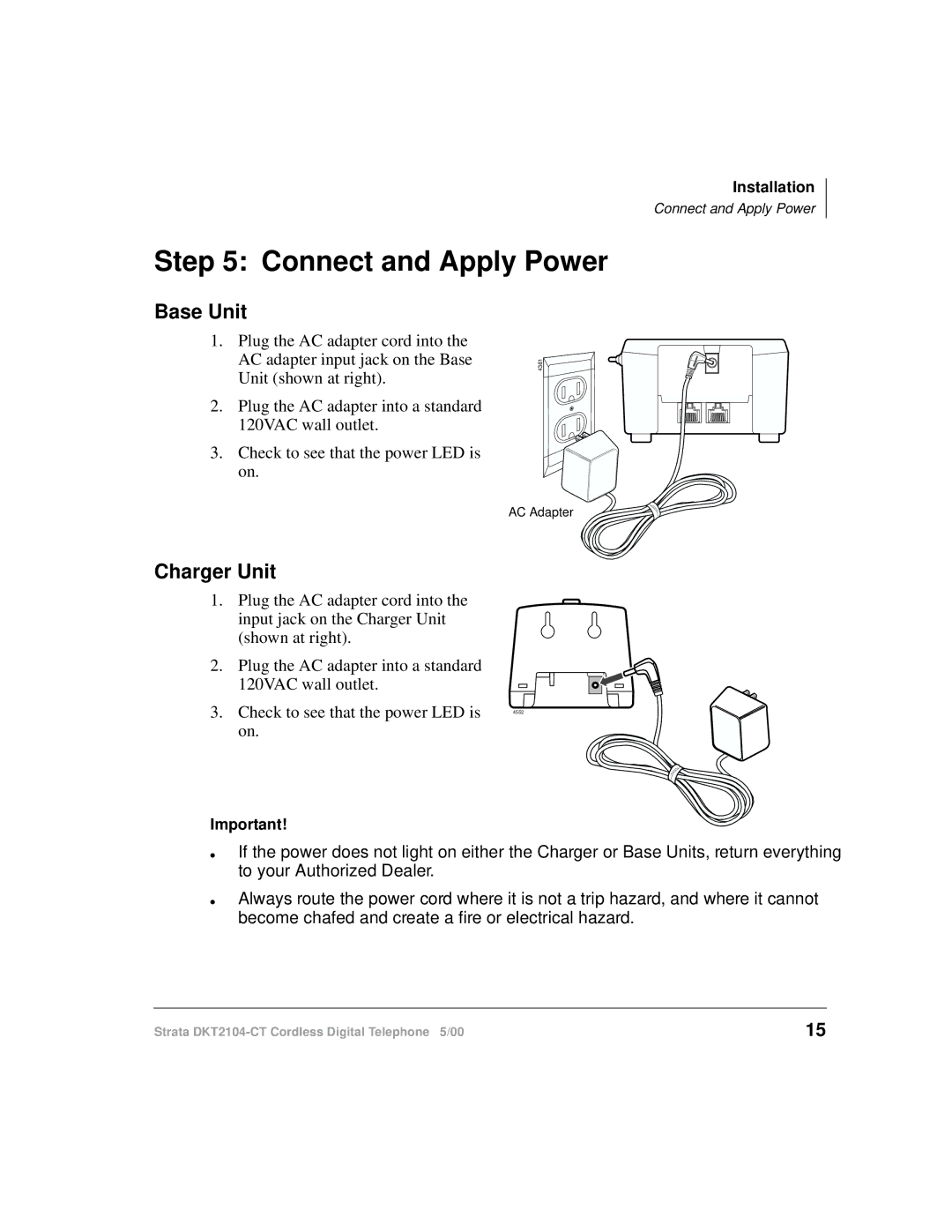 Toshiba DKT2104-CT manual Connect and Apply Power, Base Unit, Charger Unit 