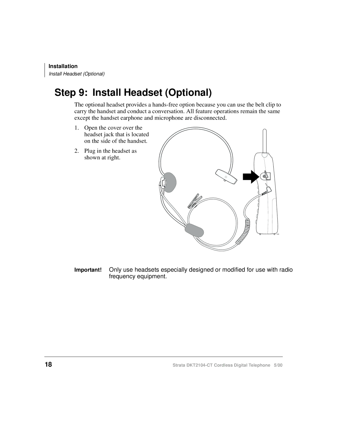 Toshiba DKT2104-CT manual Install Headset Optional 