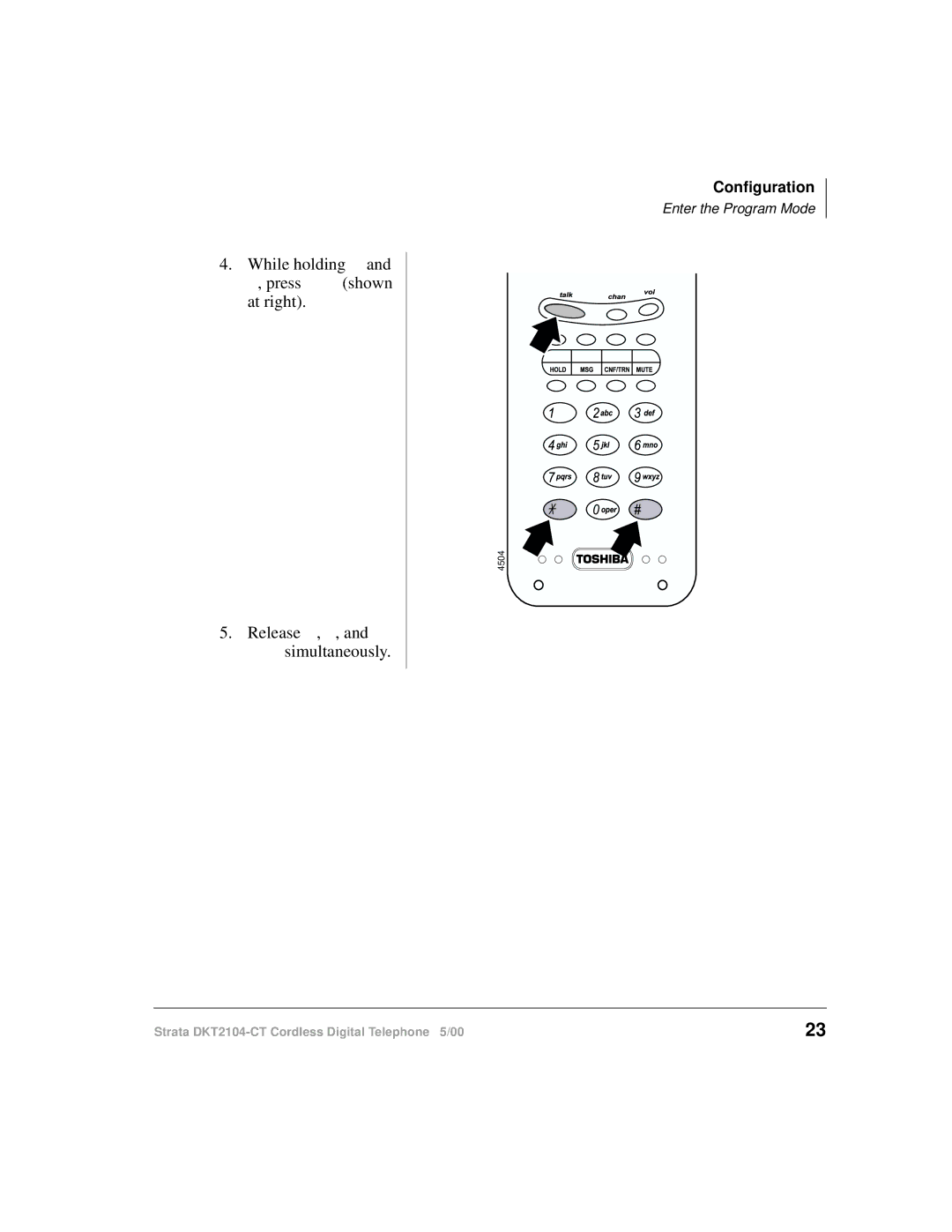 Toshiba DKT2104-CT manual While holding and , press Wdon shown at right 