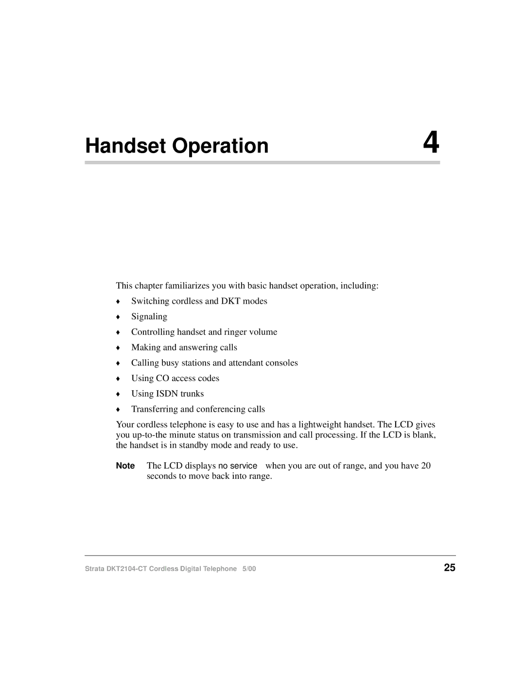 Toshiba DKT2104-CT manual Handset Operation 