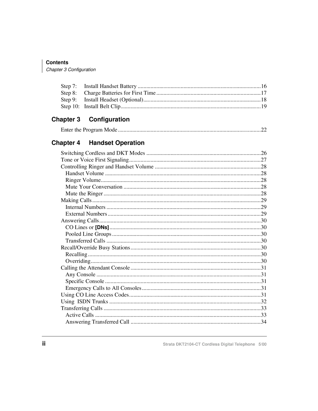 Toshiba DKT2104-CT manual Chapter Configuration, Chapter Handset Operation 