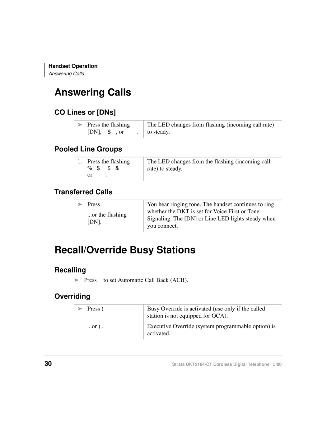 Toshiba DKT2104-CT manual Answering Calls, Recall/Override Busy Stations 