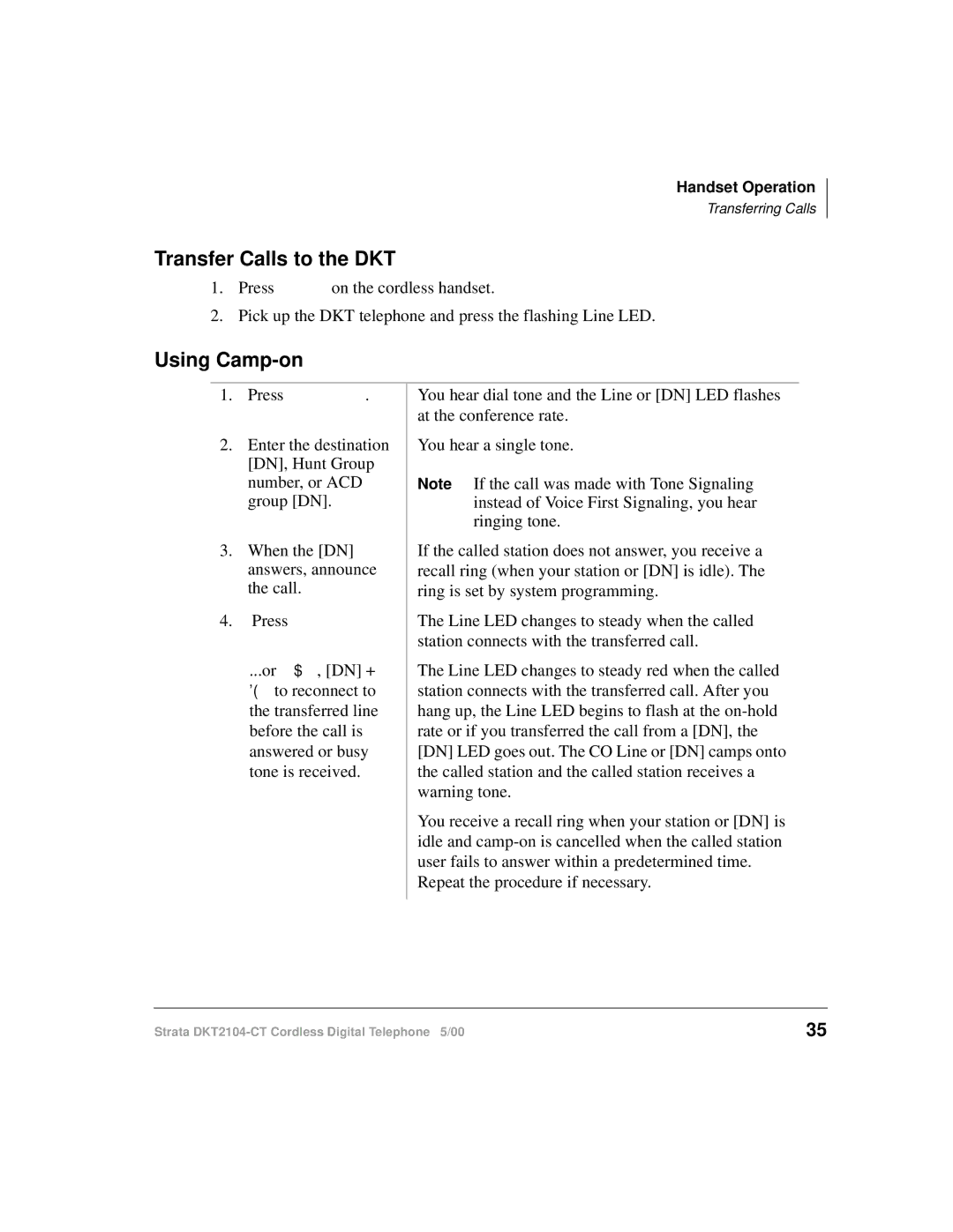 Toshiba DKT2104-CT manual Transfer Calls to the DKT, Using Camp-on 