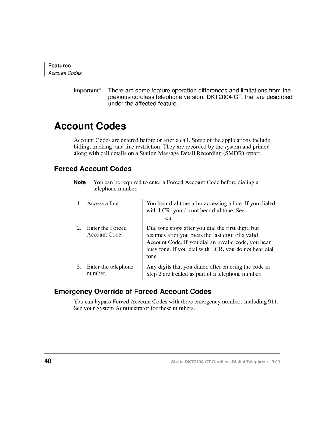 Toshiba DKT2104-CT manual Emergency Override of Forced Account Codes 