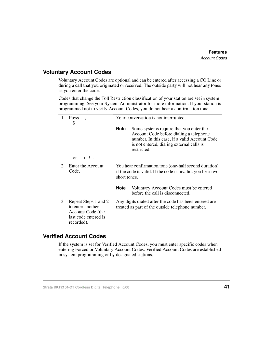 Toshiba DKT2104-CT manual Voluntary Account Codes, Verified Account Codes 