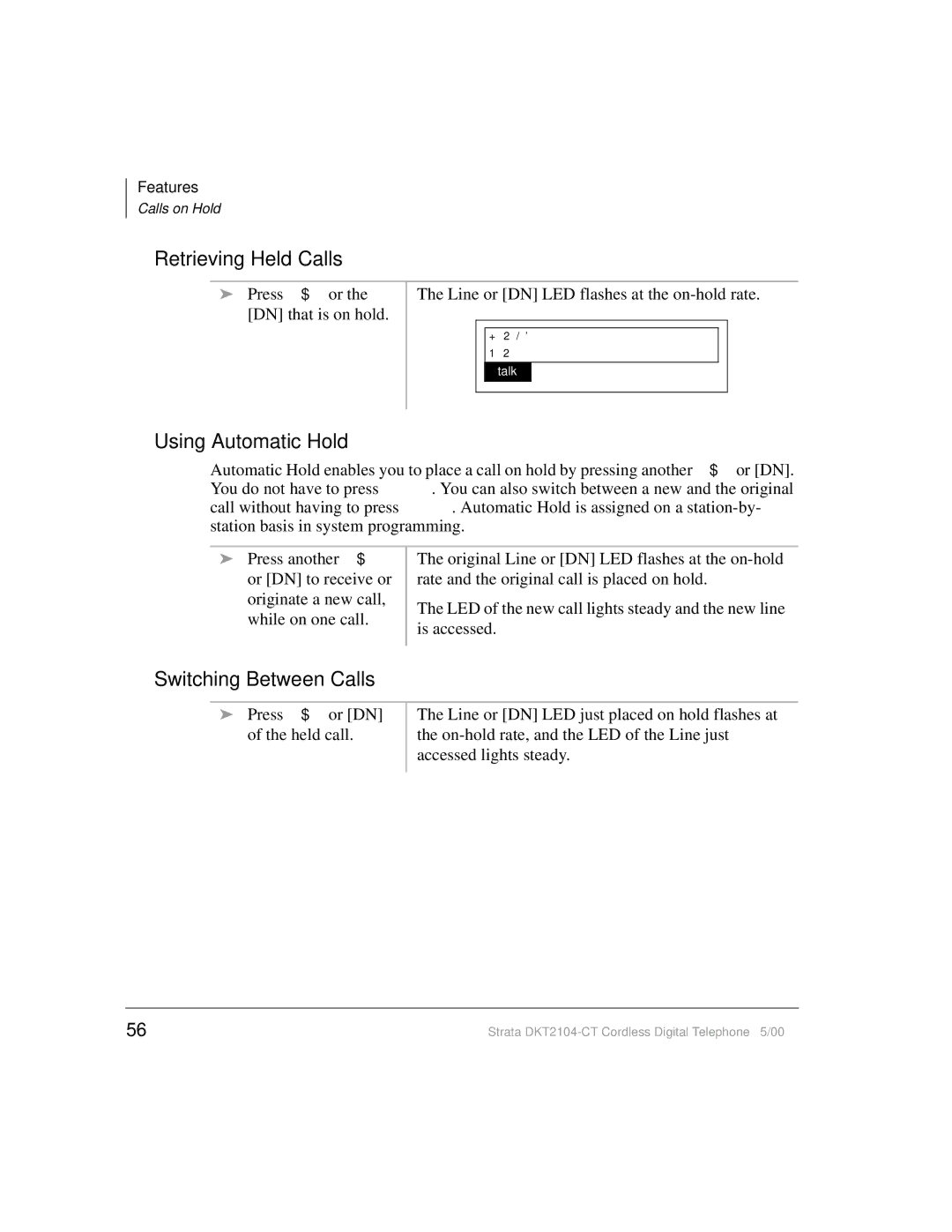 Toshiba DKT2104-CT manual Retrieving Held Calls, Using Automatic Hold, Switching Between Calls 