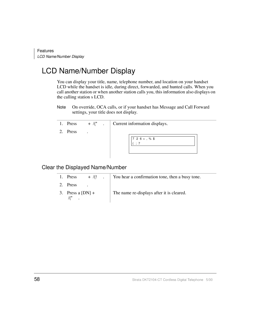 Toshiba DKT2104-CT manual LCD Name/Number Display 