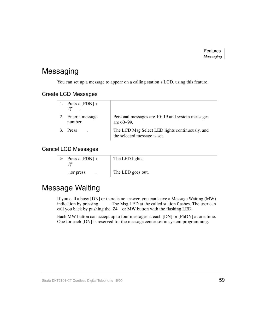 Toshiba DKT2104-CT manual Messaging, Message Waiting, Create LCD Messages, Cancel LCD Messages 