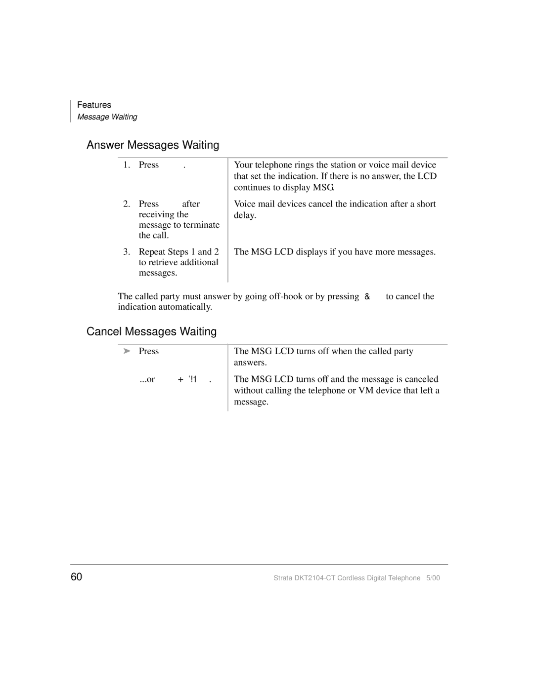 Toshiba DKT2104-CT manual Answer Messages Waiting, Cancel Messages Waiting 