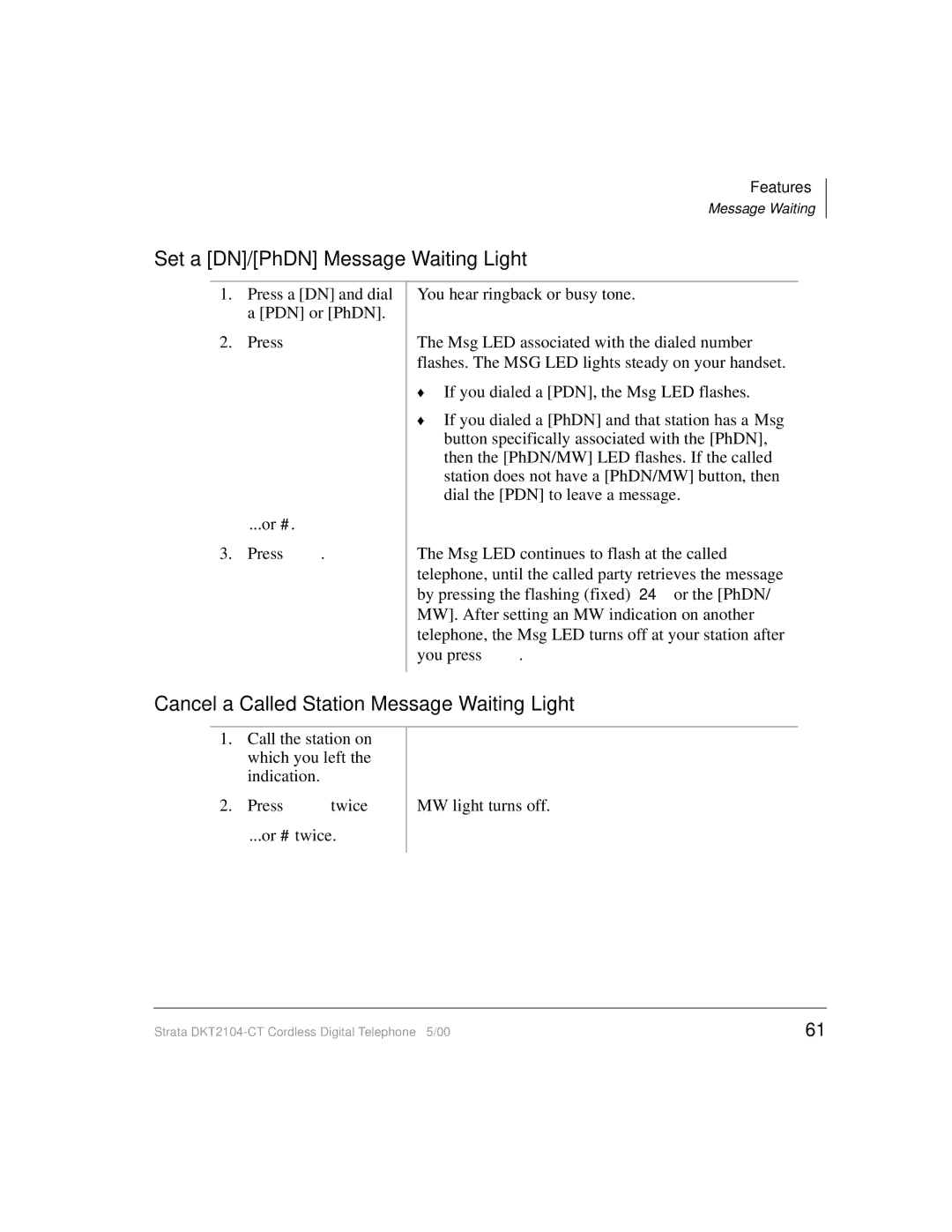 Toshiba DKT2104-CT manual Set a DN/PhDN Message Waiting Light, Cancel a Called Station Message Waiting Light 