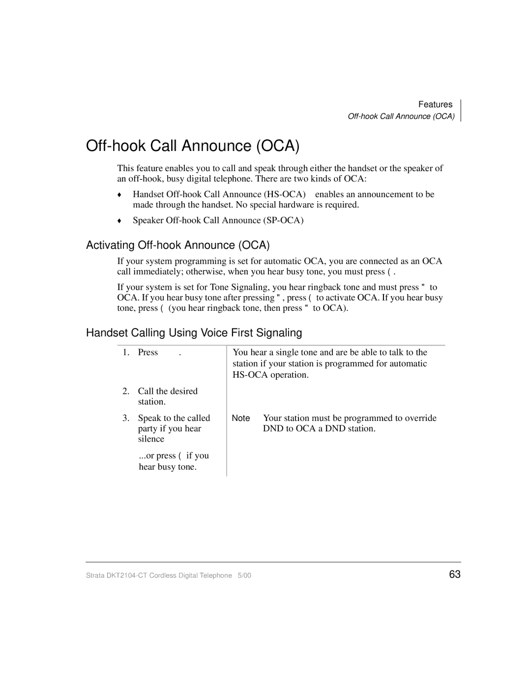 Toshiba DKT2104-CT manual Off-hook Call Announce OCA, Activating Off-hook Announce OCA 