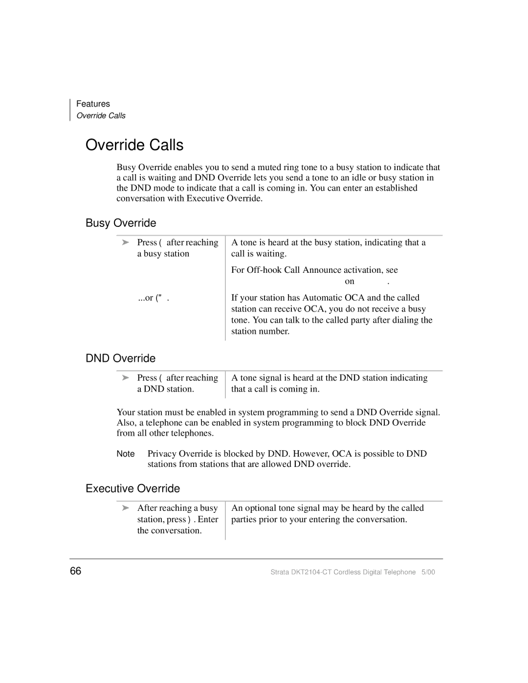 Toshiba DKT2104-CT manual Override Calls, Busy Override, DND Override, Executive Override 