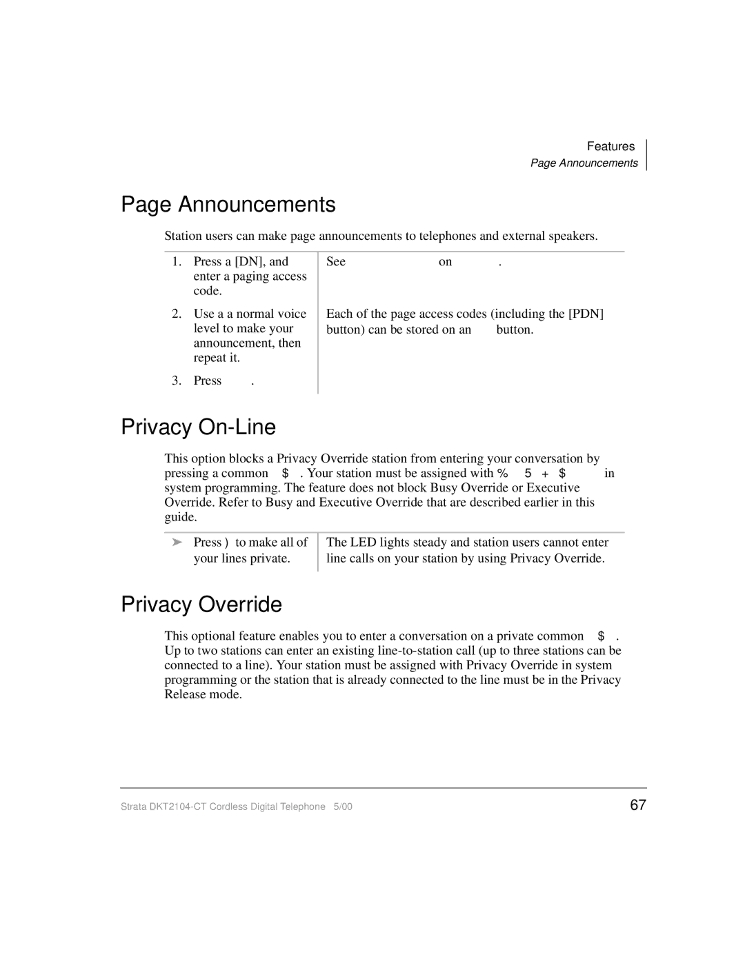 Toshiba DKT2104-CT manual Announcements, Privacy On-Line, Privacy Override 