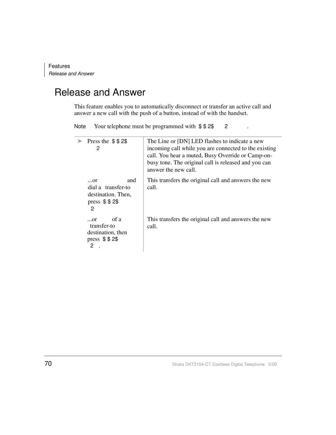 Toshiba DKT2104-CT manual Release and Answer 