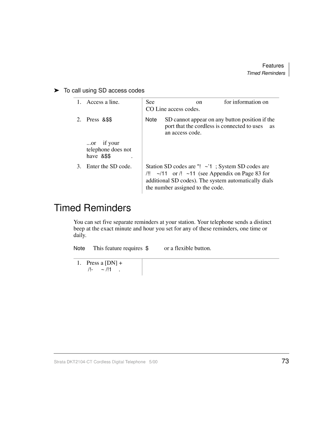 Toshiba DKT2104-CT manual Timed Reminders, To call using SD access codes 