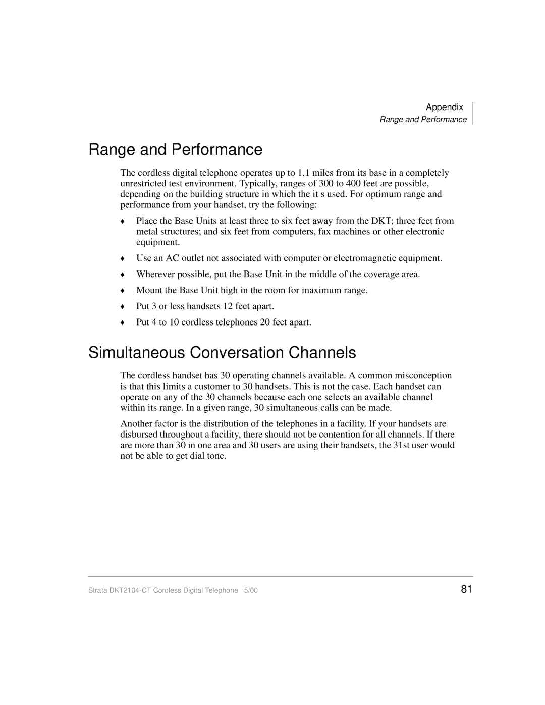 Toshiba DKT2104-CT manual Range and Performance, Simultaneous Conversation Channels 