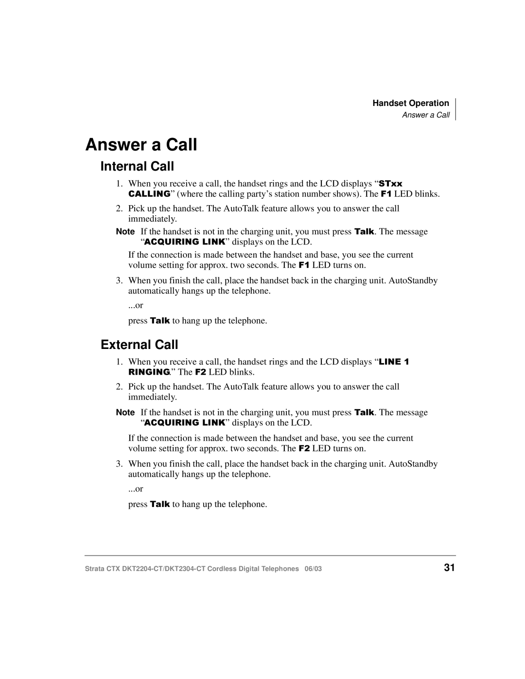 Toshiba DKT2204-CT manual Answer a Call 