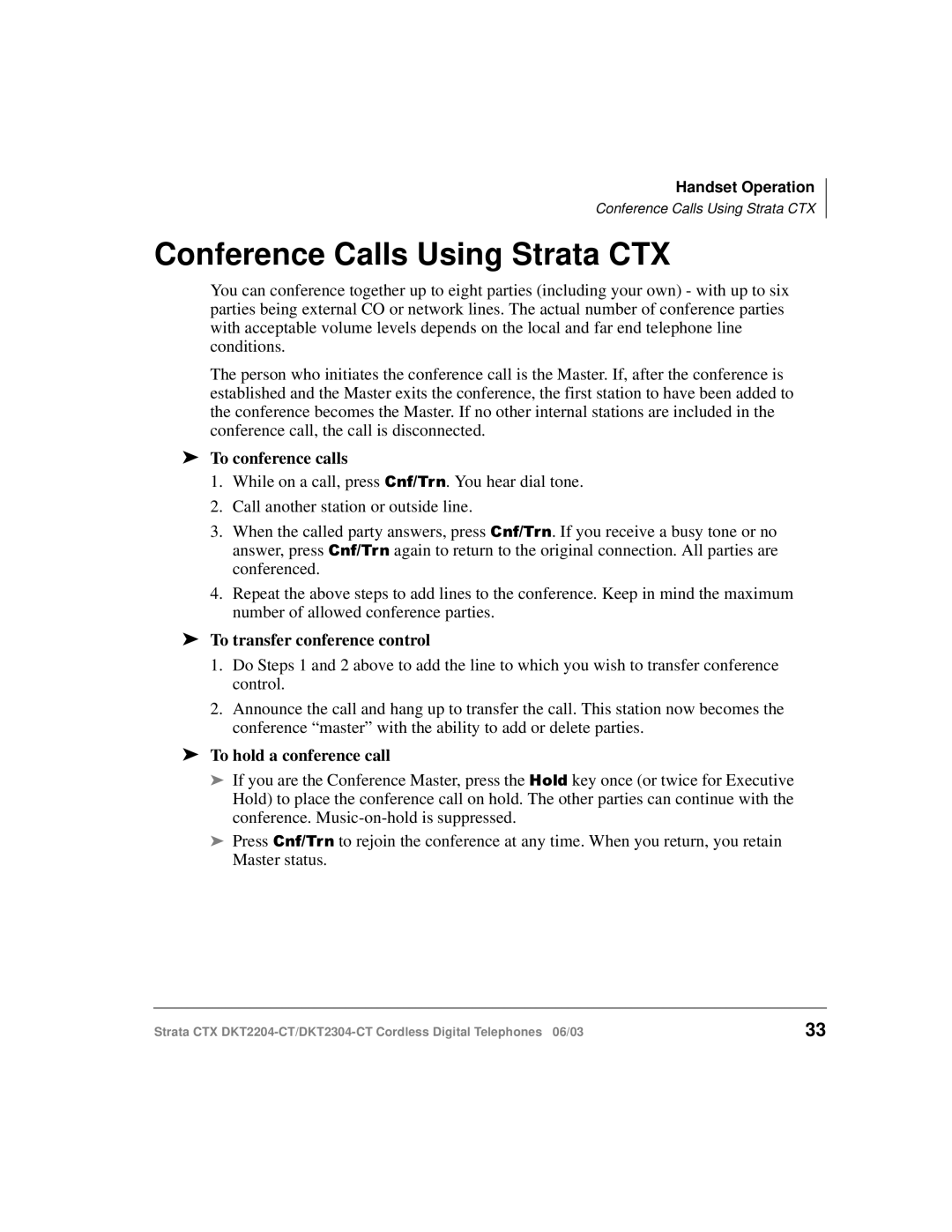 Toshiba DKT2204-CT manual Conference Calls Using Strata CTX, To conference calls 