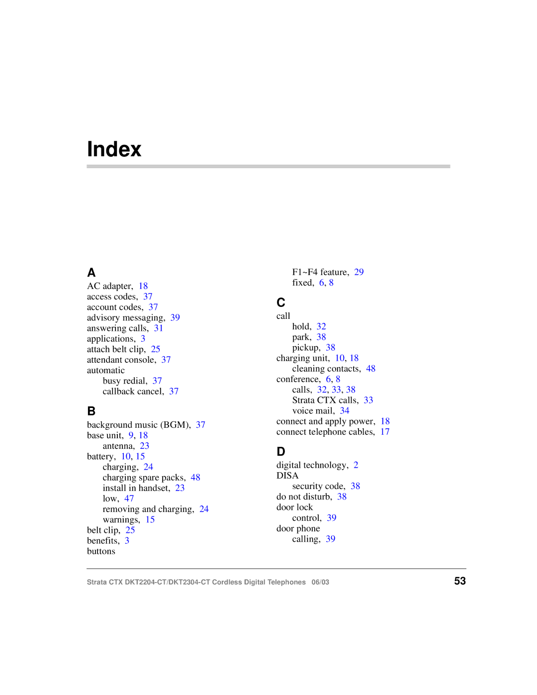 Toshiba DKT2204-CT manual Index, Disa 