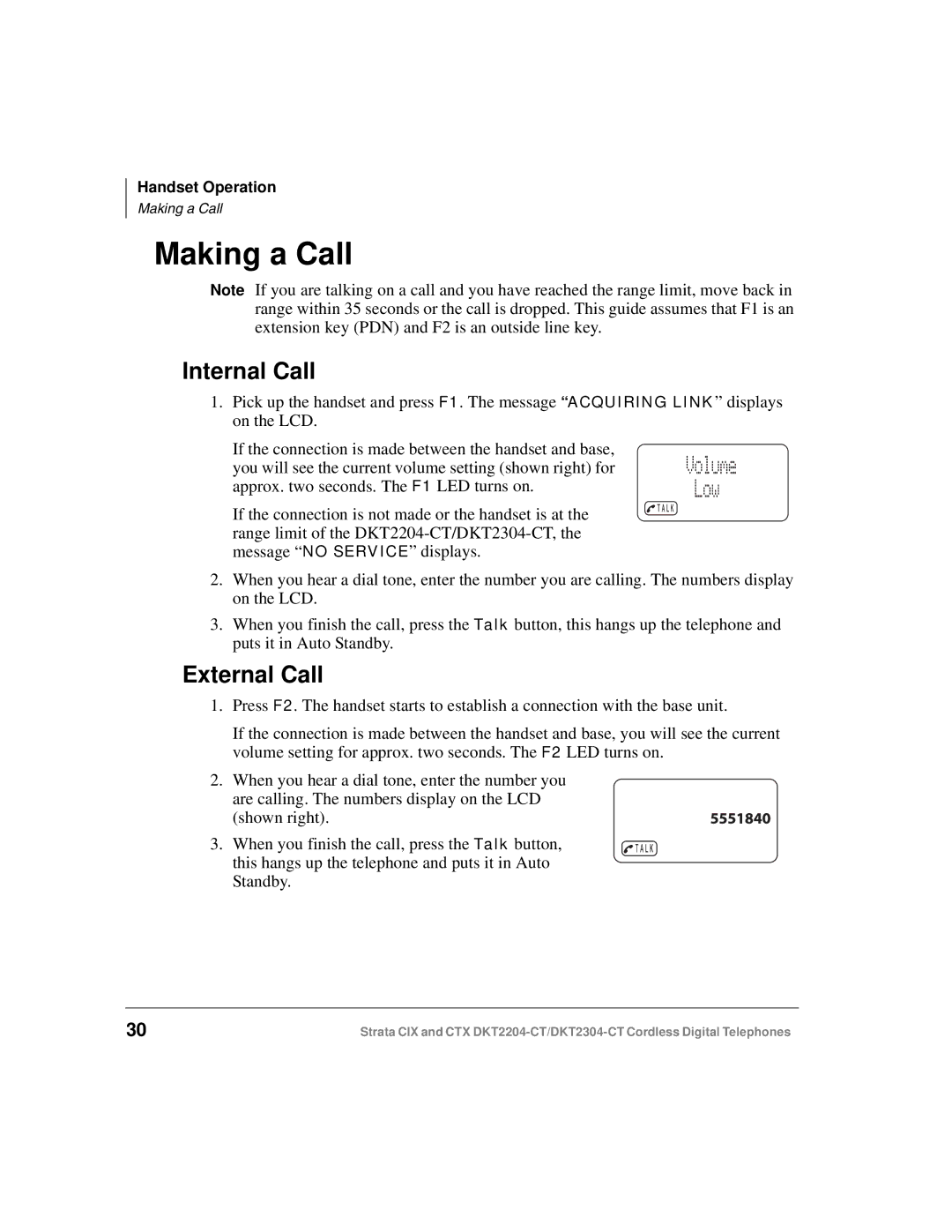 Toshiba DKT2304-CT manual Making a Call, Internal Call, External Call 