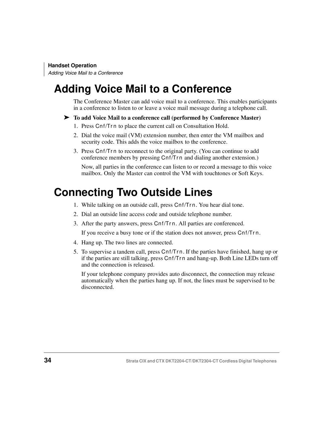 Toshiba DKT2304-CT manual Adding Voice Mail to a Conference, Connecting Two Outside Lines 