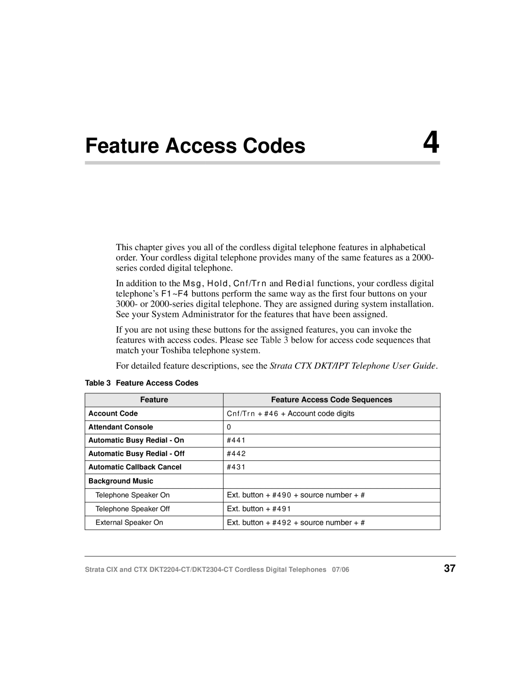 Toshiba DKT2304-CT manual Feature Access Codes, Cnf/Trn + #46 + Account code digits 