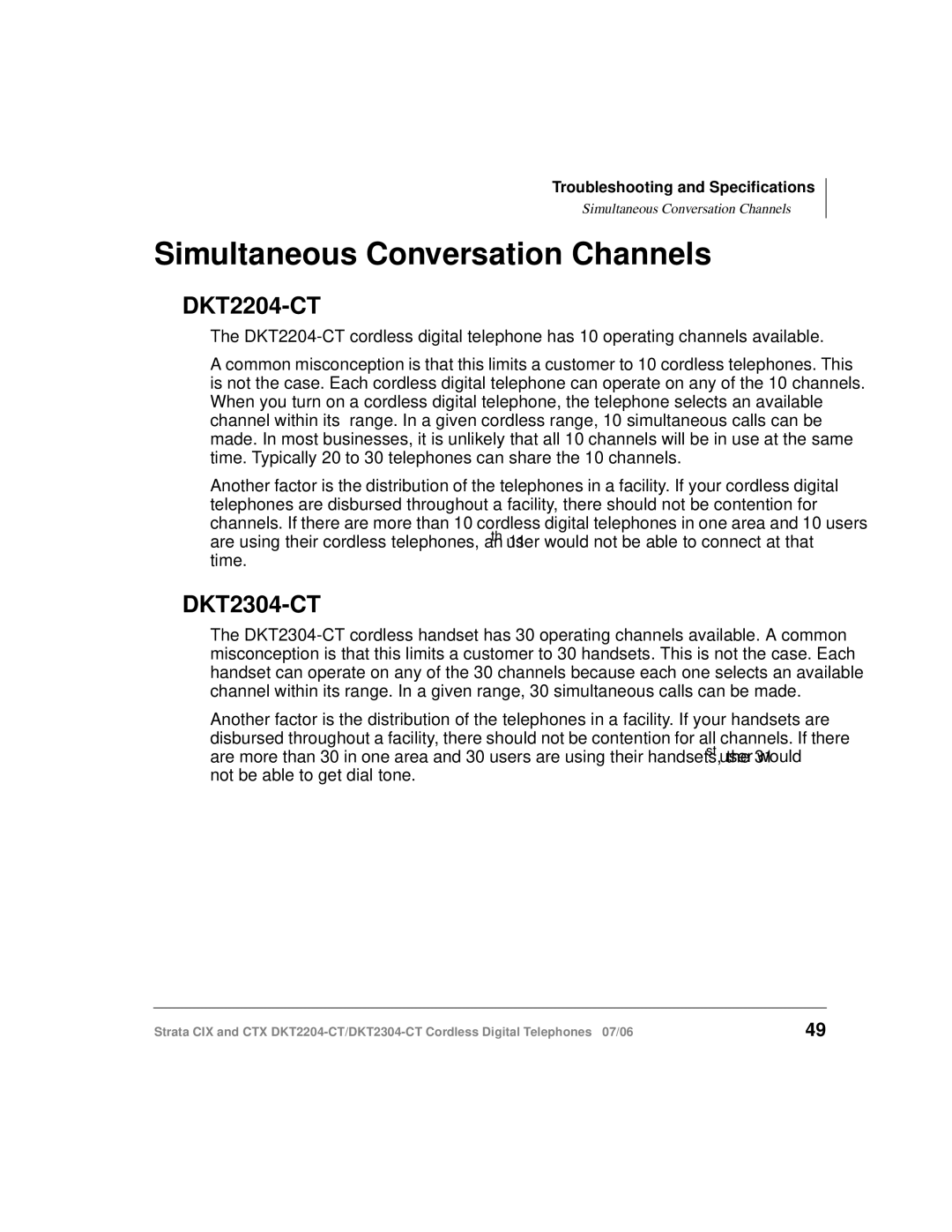 Toshiba DKT2304-CT manual Simultaneous Conversation Channels, DKT2204-CT 