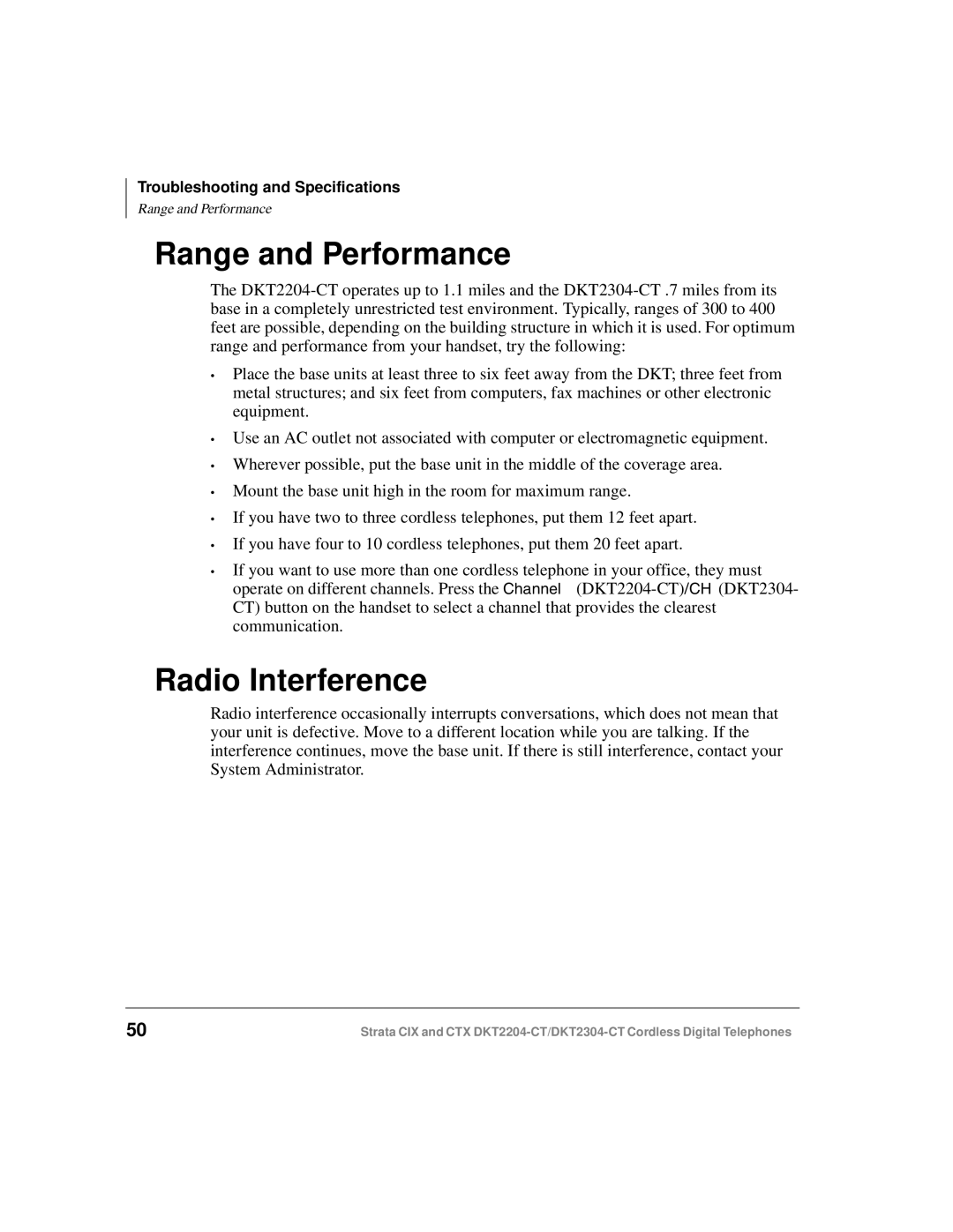 Toshiba DKT2304-CT manual Range and Performance, Radio Interference 