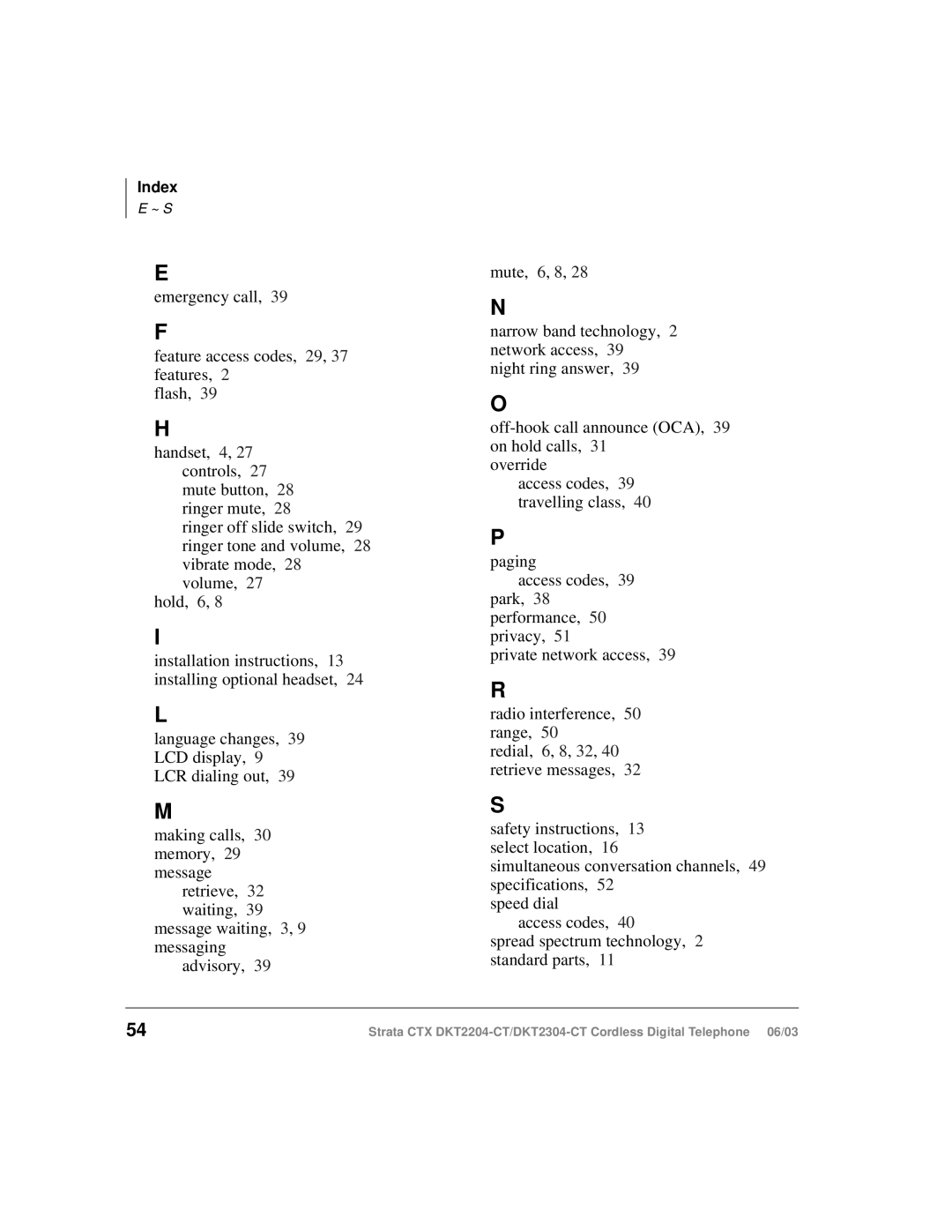 Toshiba DKT2304-CT manual Index 