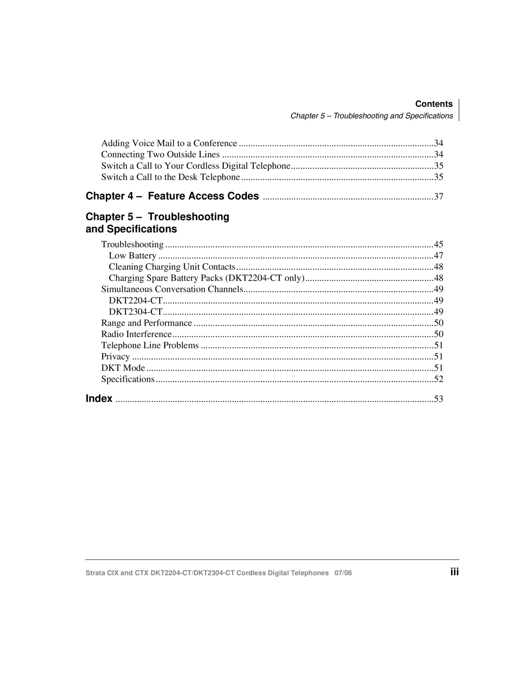 Toshiba DKT2304-CT manual Troubleshooting Specifications 