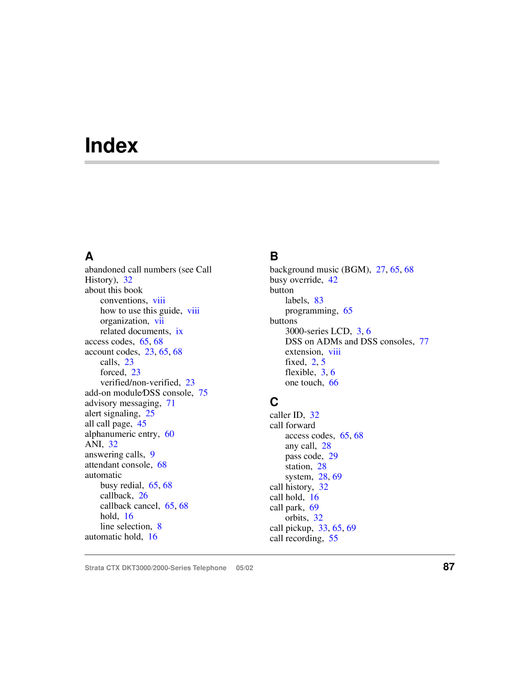 Toshiba DKT3000 manual Index 