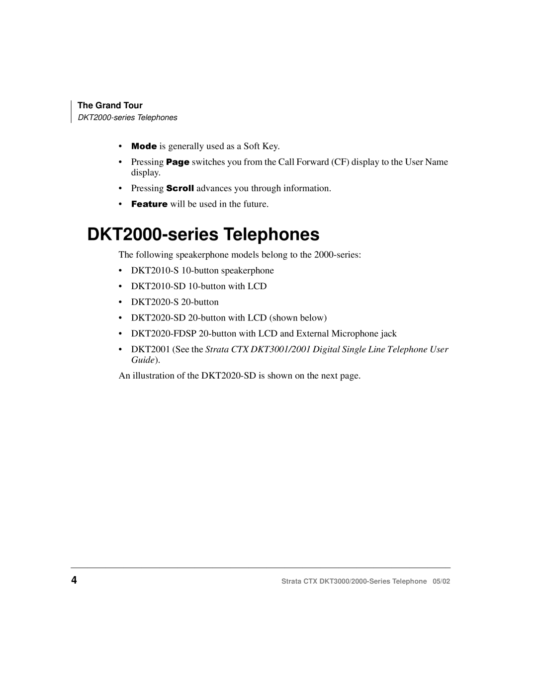 Toshiba DKT3000 manual DKT2000-series Telephones, An illustration of the DKT2020-SD is shown on the next 