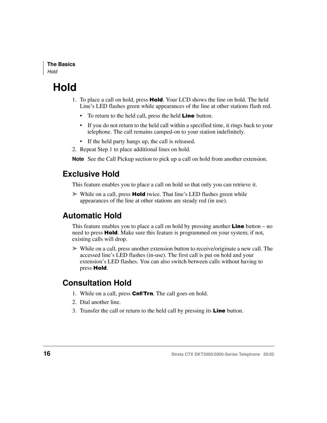 Toshiba DKT3000 manual Exclusive Hold, Automatic Hold, Consultation Hold 