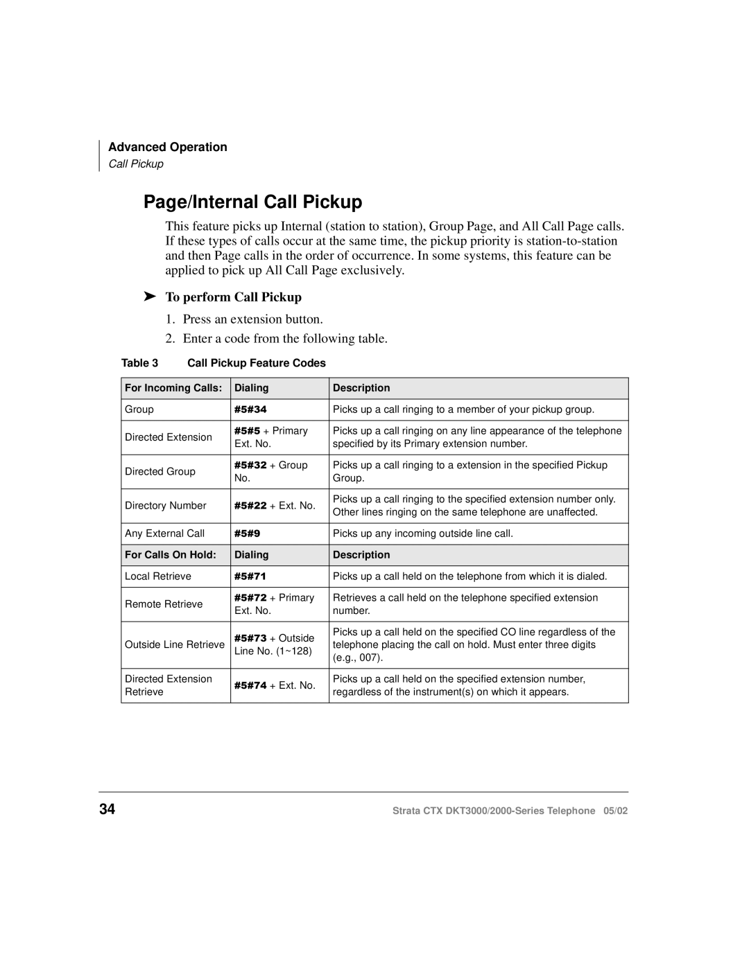 Toshiba DKT3000 manual Page/Internal Call Pickup, To perform Call Pickup 