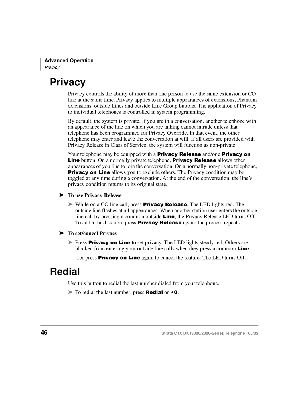 Toshiba DKT3000 manual Redial, To use Privacy Release, To set/cancel Privacy 