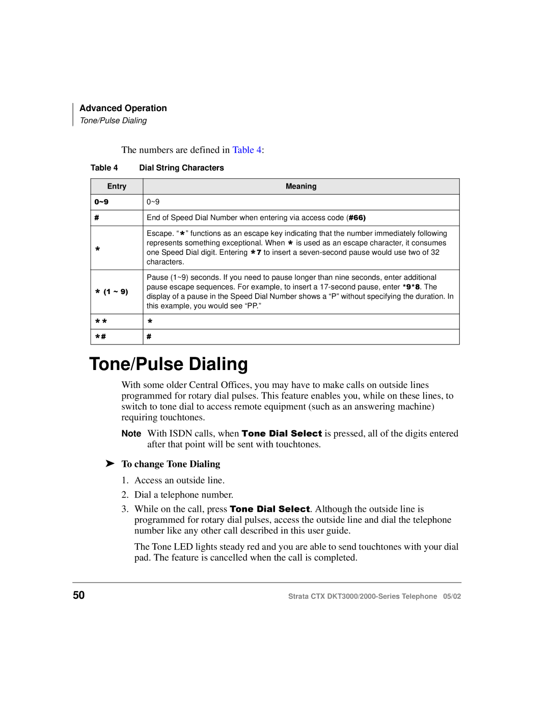 Toshiba DKT3000 manual Tone/Pulse Dialing, To change Tone Dialing 