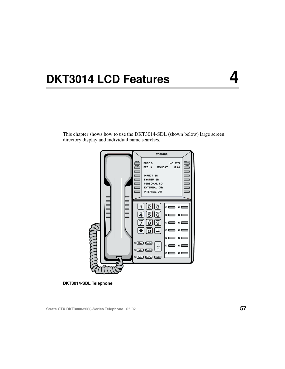 Toshiba DKT3000 manual DKT3014 LCD Features 