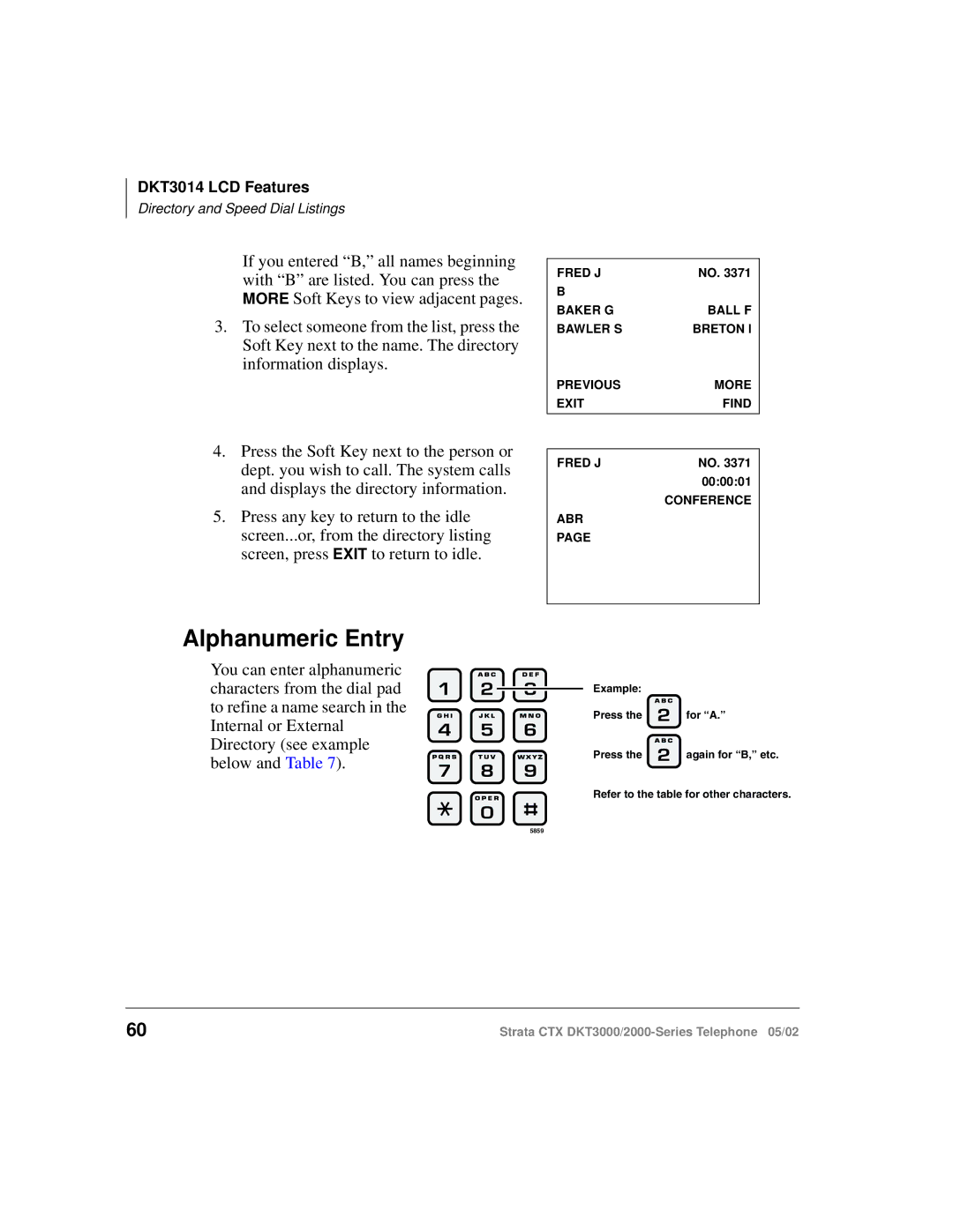 Toshiba DKT3000 manual Alphanumeric Entry 