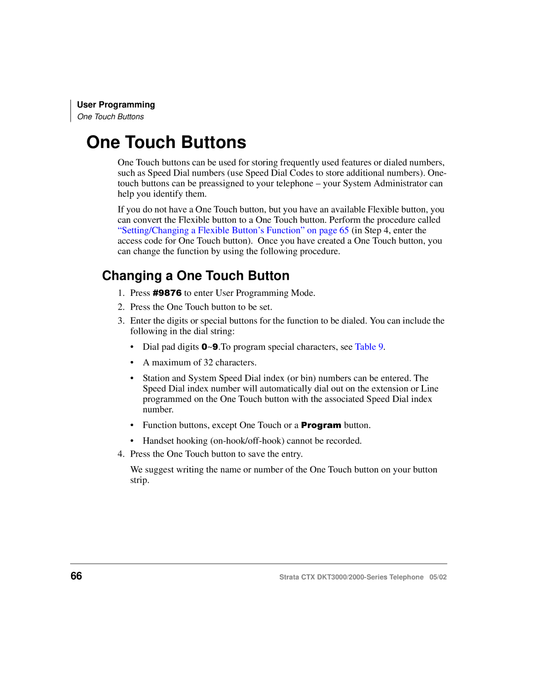 Toshiba DKT3000 manual One Touch Buttons, Changing a One Touch Button 