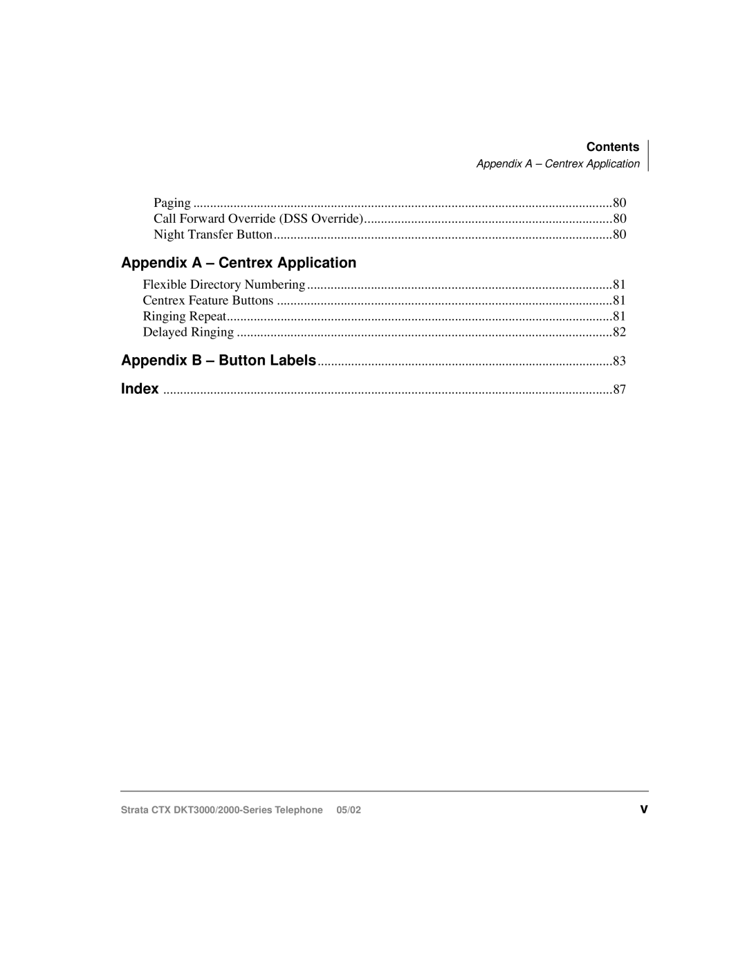 Toshiba DKT3000 manual Appendix a Centrex Application 