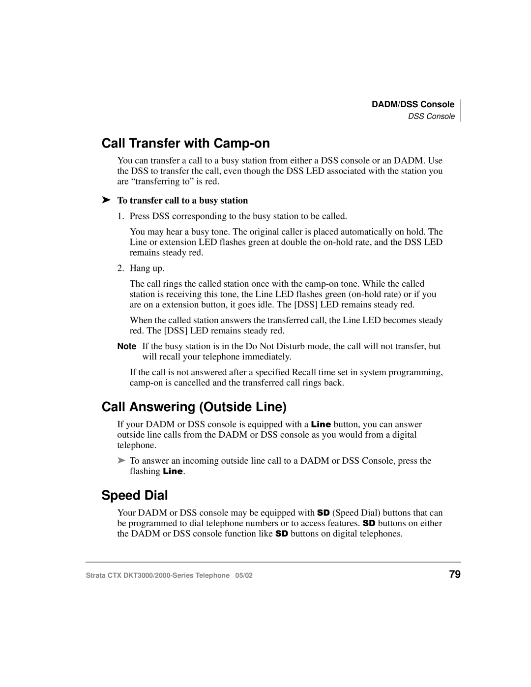 Toshiba DKT3000 Call Transfer with Camp-on, Call Answering Outside Line, Speed Dial, To transfer call to a busy station 